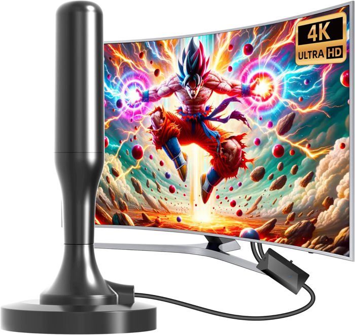 Antenne TNT HD Intérieure Puissante - Réception 420 Km 360° - Base Magnétique - Compatible 4K/1080P