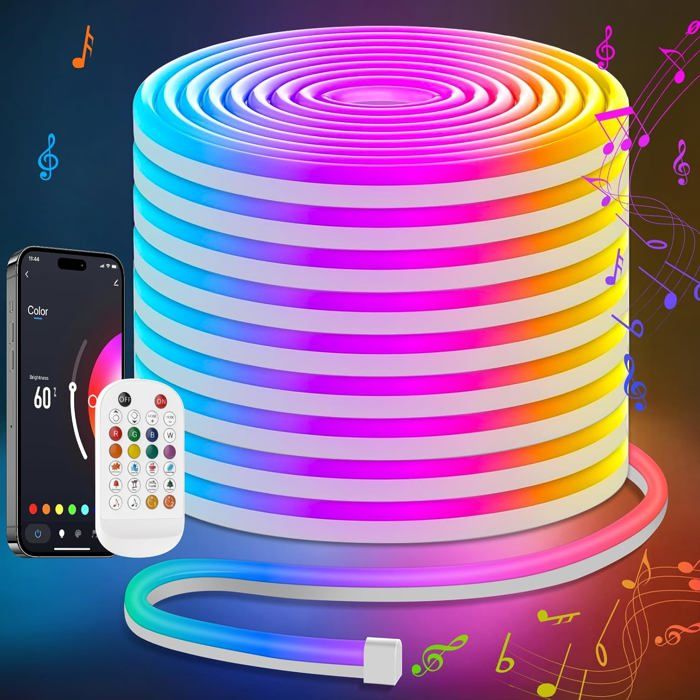 Ruban LED RGB 20 Mètres - Multicolore, Bluetooth, Télécommande, Intérieur/extérieur, Neuf Sous Blister
