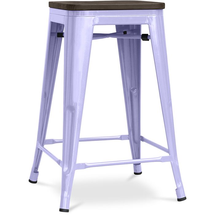 Tabouret de Bar - Design Industriel - Bois et Acier - 60cm -Metalix Lavande