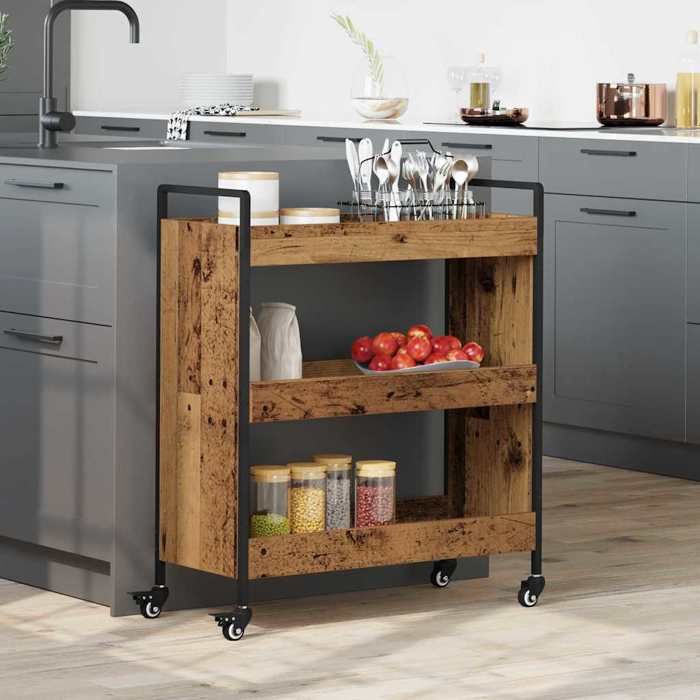 Moderne Chariot de cuisine - Desserte de Cuisine Bois ancien 70 x 30 x 82cm@FR(40096)