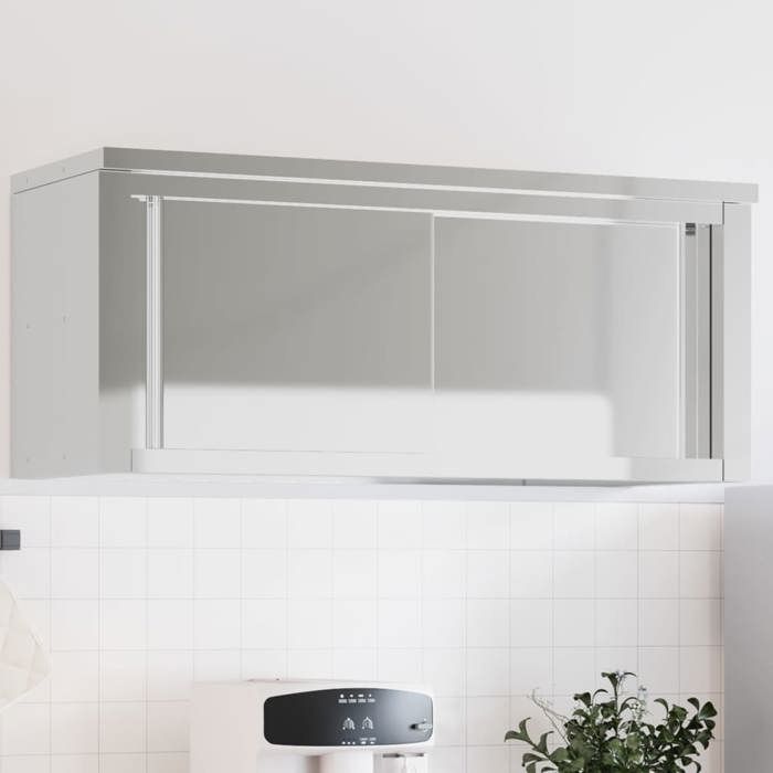 BEAU Armoire murale de cuisine - CLARENCE - Organisateur de cuisine avec portes coulissantes inox FR4677