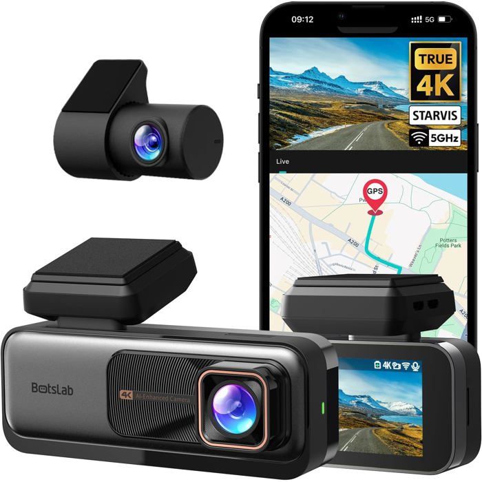 Dashcam Double 4K Avant + 1080P Arrière - Grand Angle 170°+140° - Vision Nocturne WDR - Stationnement 24h/24 - WiFi Et Capteur G