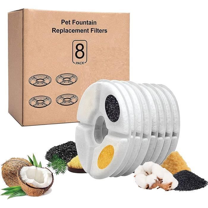 Lot De 12 Filtres + 12 éponges Pour Fontaine à Eau Chat - Triple Filtration (charbon, Résine, Coton)