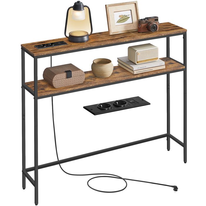 Console - VASAGLE - Multiprise Intégrée - Marron Rustique et Noir - 20x100x80 cm
