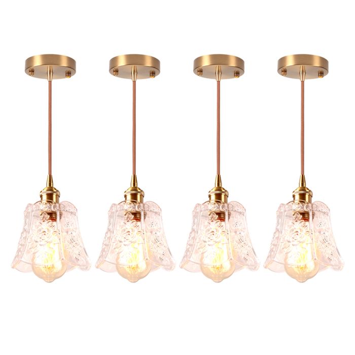 iDEGU 4x Moderne Suspension LuminaireLustre Vintage Abat-jour en Verre E27 Lampe de Plafond Style Chinois Vintage pour Salon Cafes