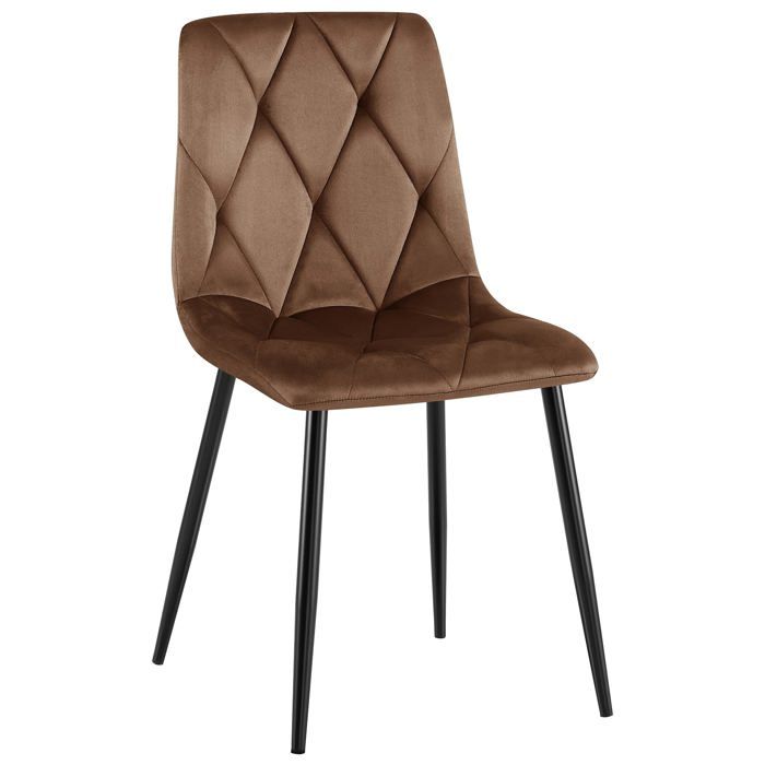 Chaise de salle a manger x1 en velours marron coutures decoratives losange cadre metal 10_0007190 Chaise de salle a manger x1 en velours marron coutures decoratives losange cadre metal 10_0007190