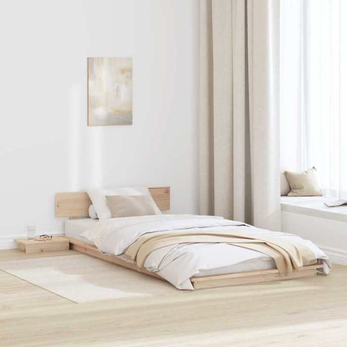 Cadre de lit simple - sans matelas - avec tête de lit Marron 90x200 cm - bois - 90x200 cm 2223341