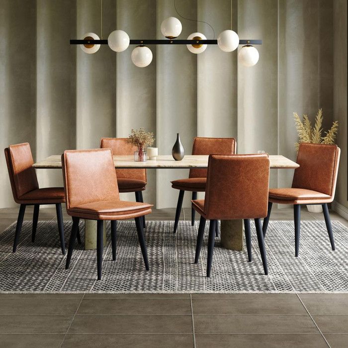 Chaises salle à manger Lot de 6 chaises en PU Coussins double couche Adaptées aux salles à manger salons style moderne Marron