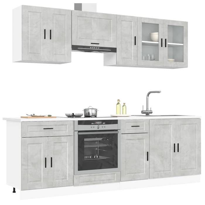 Cuisine complète 8 pièces - VIDAXL - Kalmar - Gris béton - Bois dingénierie - Porte(s) et tiroir(s) - Contemporain