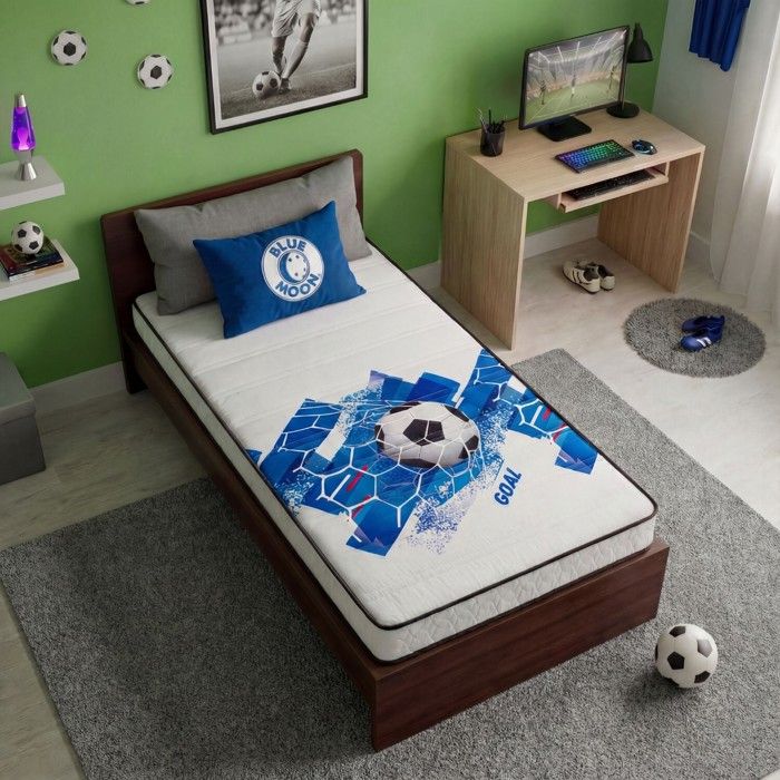 Matelas mousse 90x190 cm FOOTBALL - Mousse profilée 5 zones de confort - Soutien ferme - epaisseur 15 cm - Fabriqué en Belgique