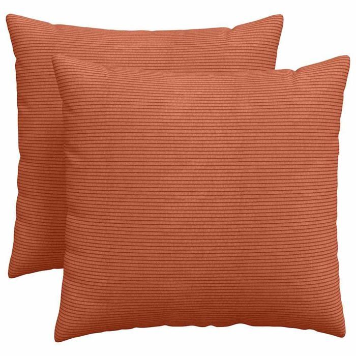 Coussins de canapé en velours côtelé - vidaXL - Rouge orange - 50x50 cm - Housses amovibles - Rembourrage polyester