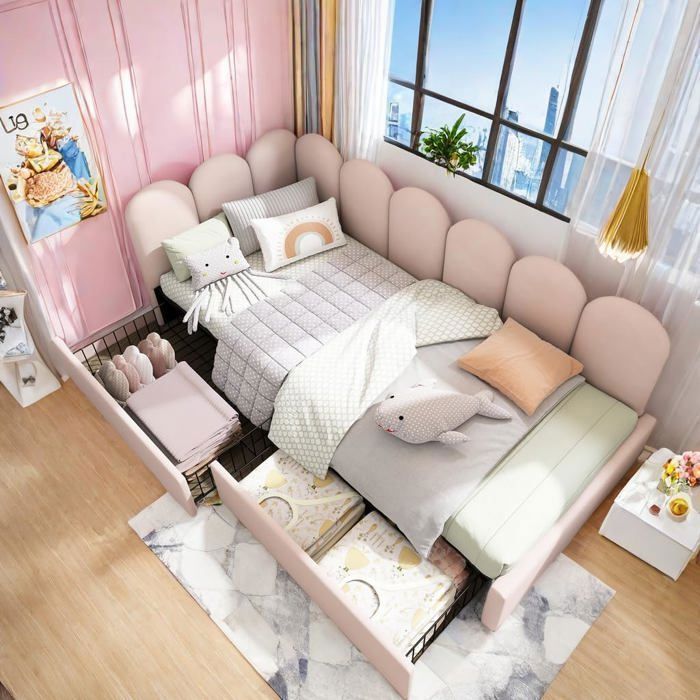 Canapé-lit 90 x 190 cm Sommier tapissé avec tiroirs de rangement adapté aux adolescents et aux multicolo LIT COMBINE