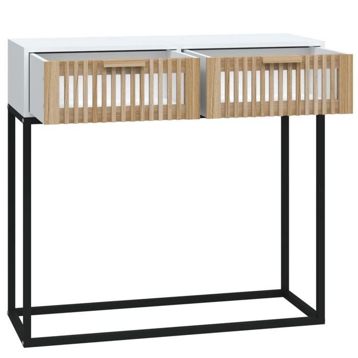Blanc Table console - CLARENCE - Meuble couloir - blanc 80x30x75 cm - bois dingénierie et fer CC508