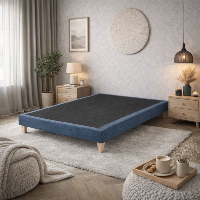 Sommier déco tapissier en tissu bouclette Nuage 120x190 Bleu Égéen - Bleu chiné - Garantie 5 ans - Someo Sommier déco tapissier en tissu bouclette Nuage 120x190 Bleu Égéen - Bleu chiné - Garantie 5 ans - Someo