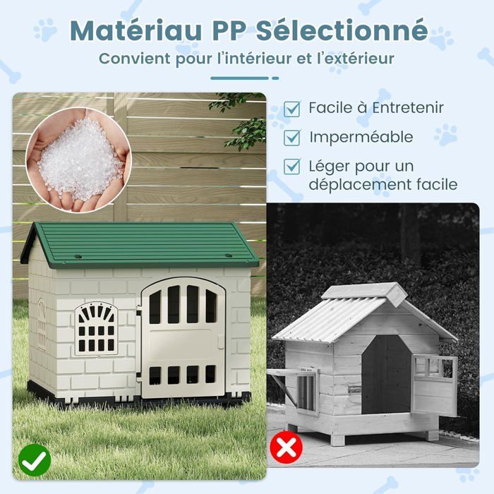 GIANTEX Niche pour Chien Exterieur XXL en PP Imperméable&Ventilé Plancher Surélevé Cage pour Chiots 75x58x65CM (Vert)