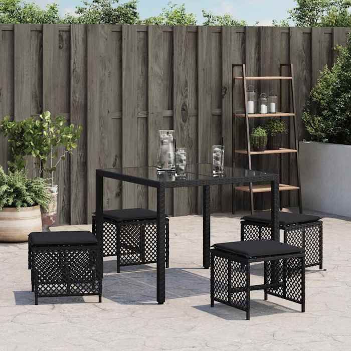 Promo printempsPetit fauteuil/chaise de balcon - SOLOMON - Tabourets de jardin et coussins lot de 4 noir 41x41x36 cm rotin - S8304
