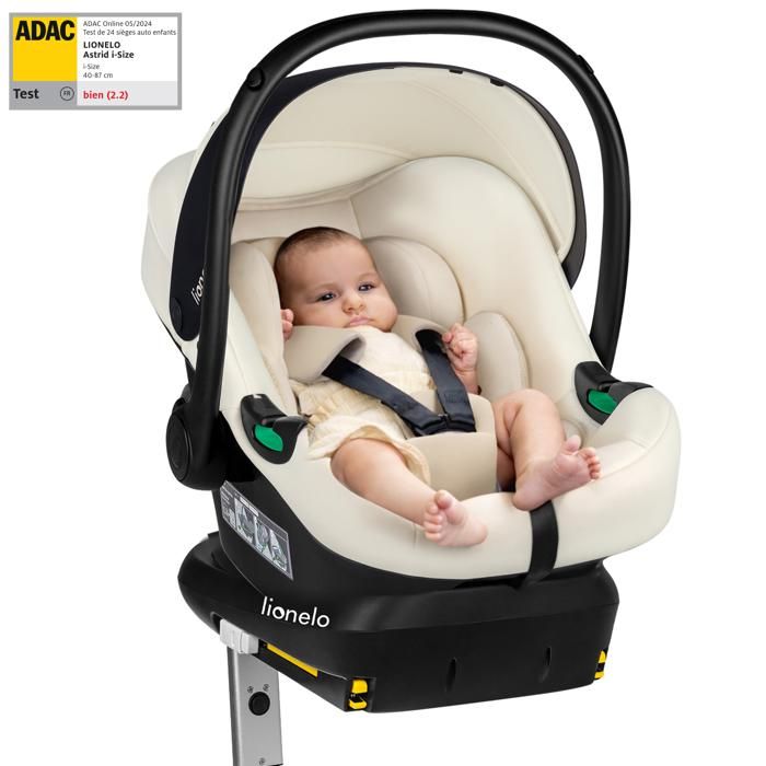 Siège auto 40-87 cm avec base ISOFIX - LIONELO Astrid i-Size - ADAC - Cosi bébé - Légère - Crème