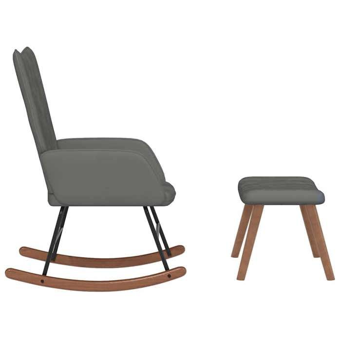 Fauteuil Allaitement - Gris - Chaise à bascule - Rocking Chair - avec repose-pied - Gris foncé Velours 61x78x98 cm F1453