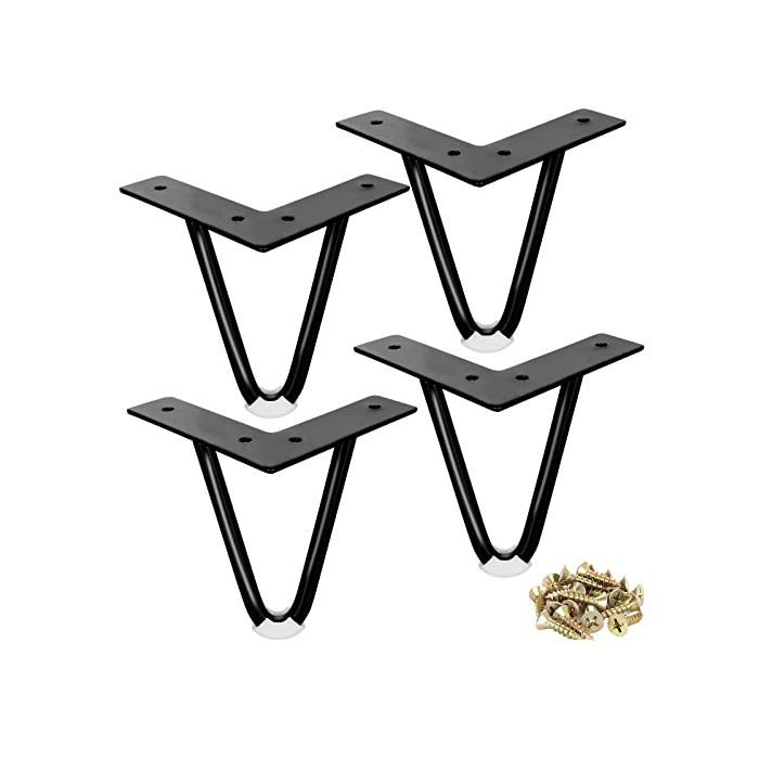 Lot de 4 Pieds en épingle à Cheveux en métal Robuste avec vis de Protection de Sol en Caoutchouc pour Armoire Armoire，Noir