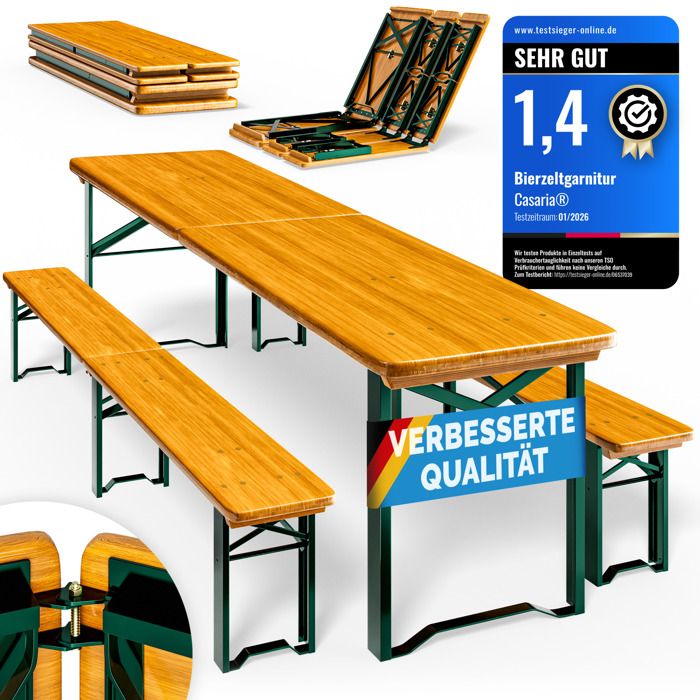 CASARIA® Ensemble table et bancs en bois de brasserie 220 cm 10 personnes Meubles de jardin pliable 3 pièces Intérieur extérieur CASARIA® Ensemble table et bancs en bois de brasserie 220 cm 10 personnes Meubles de jardin pliable 3 pièces Intérieur extérieur