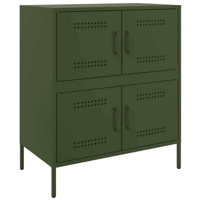 Buffet bas séjour{1 pièce}meuble de rangementdesign épuré vert olive 68x39x79 cm acier tgl61u55