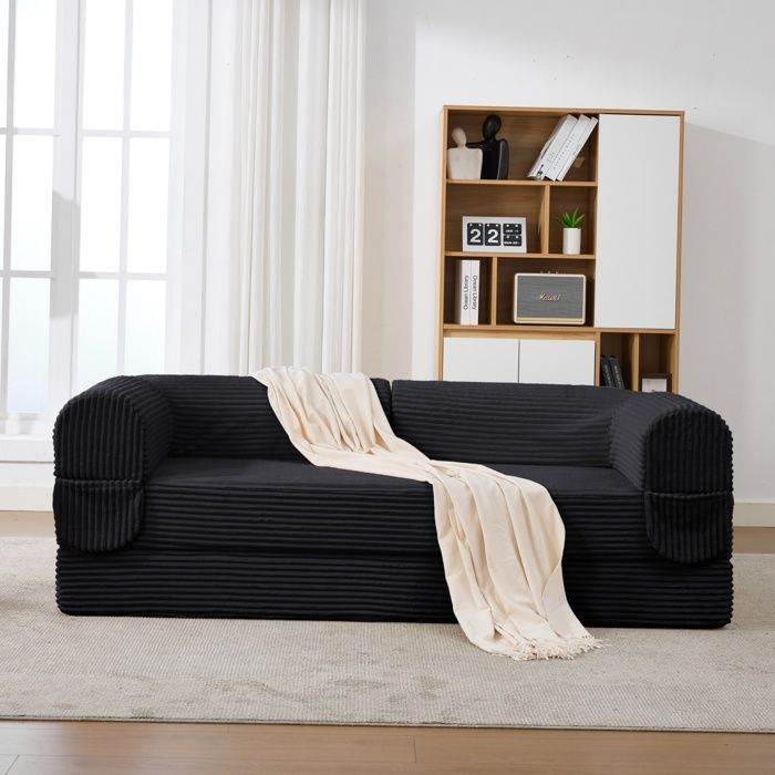 Bladez - Canapé convertible 2 places en tissu corduroy Canapé-lit Canapé compressé pour petit espace – Noir