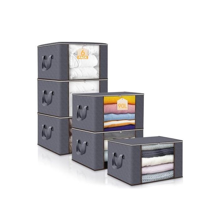 Lot de 6 Sac Rangement Vetement 90L Caisse rangement Pliable Conteneurs de Rangement pour Organiser Les Chambr BOITE DE RANGEMENT