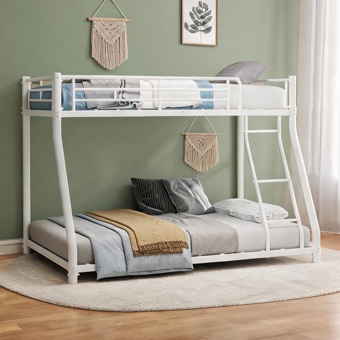 Lit superposé métal blanc adulte et enfant 140x190 cm + 90x140 cm style moderne