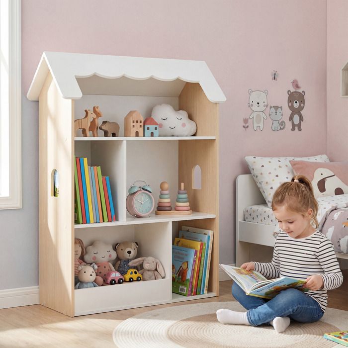 Bibliotheque Enfant Cabane-COSTWAY-3 Niveaux 5 Compartiments Ouverts&Anti-Basculement 70x33x92cm Meuble de Rangement Enafant 3Ans Bibliotheque Enfant Cabane-COSTWAY-3 Niveaux 5 Compartiments Ouverts&Anti-Basculement 70x33x92cm Meuble de Rangement Enafant 3Ans