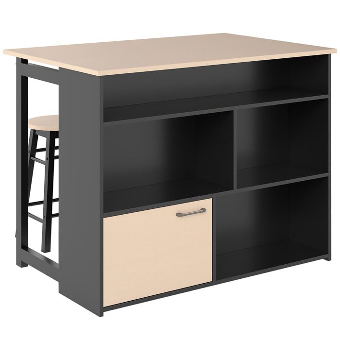 Table de bar avec tabourets - Ensemble 3 pièces - Table rabattable - Noir - Dimensions table: 116x70x895 cm