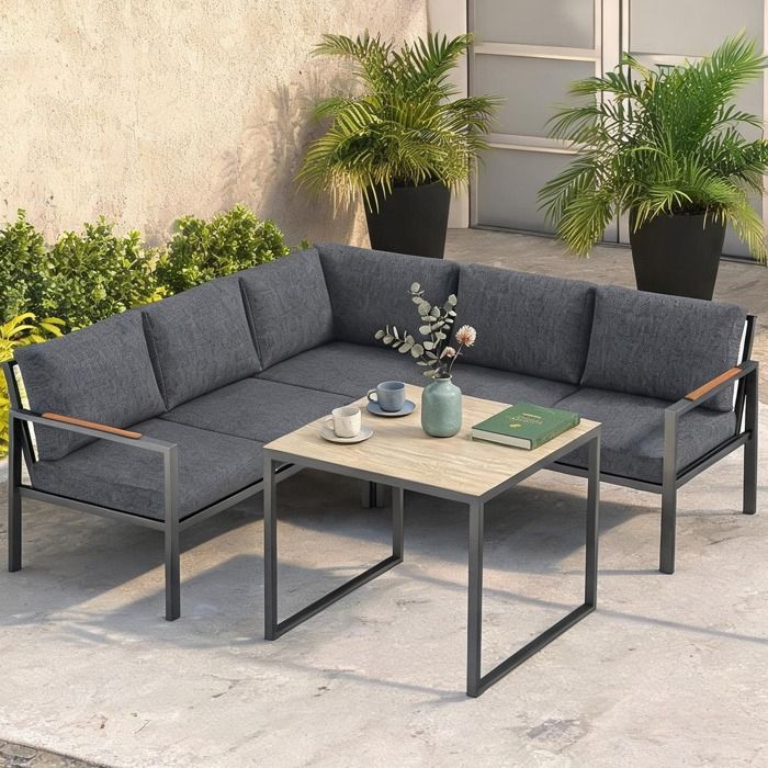 Canapé dangle 5 places gris foncé métal et polyester 183x183x72 cm toile en polyester