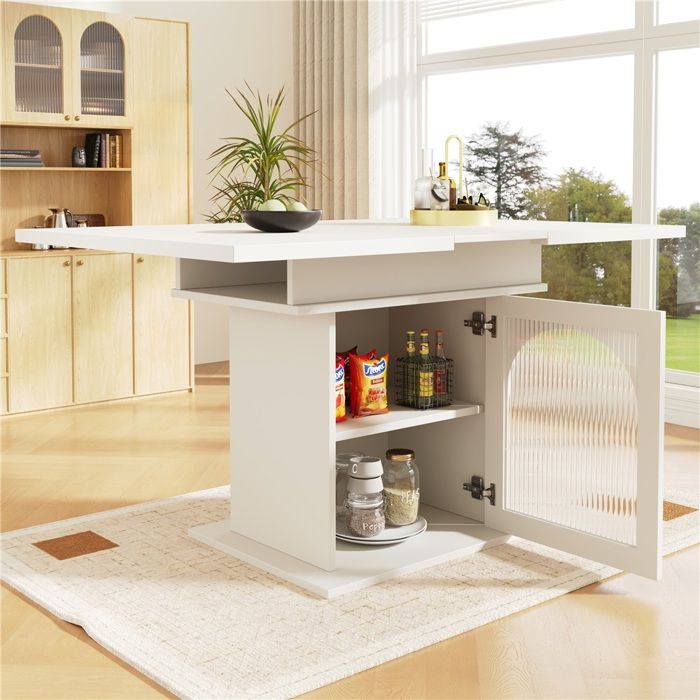 Table Manger Extensible Blanc 140x80x76cm-Plateau-Étagères-Cuisine/Salon-Gain Place-Design Moderne-Pratique-Rangement Table Manger Extensible Blanc 140x80x76cm-Plateau-Étagères-Cuisine/Salon-Gain Place-Design Moderne-Pratique-Rangement