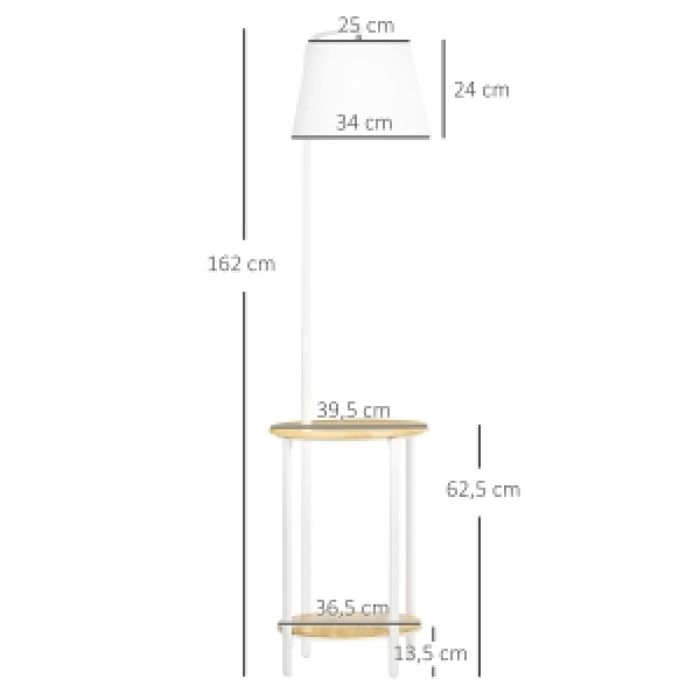 Lumière douce et rangement lampadaire 162 cm avec 2 étagères interrupteur au pied pour ampoule E27 40 W