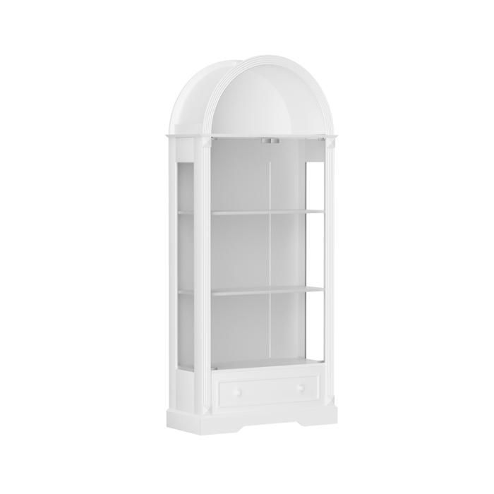 Vitrine 180 cm en arche avec portes vitrées LED et tiroir - HAVRYA - Style campagne salon MDF et verre blanc