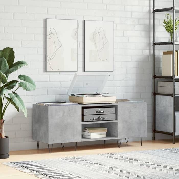 Gris Armoire à disques gris béton 121x38x48 cm bois dingénierie - Meuble Rangement LV35798