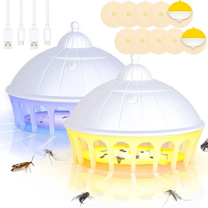 Lot de 2 Piège à puces Maison Piège pour Puces Lampe Piège À Puces avec 5 Disques Adhésifs Hameçons sans Odeur Naturel