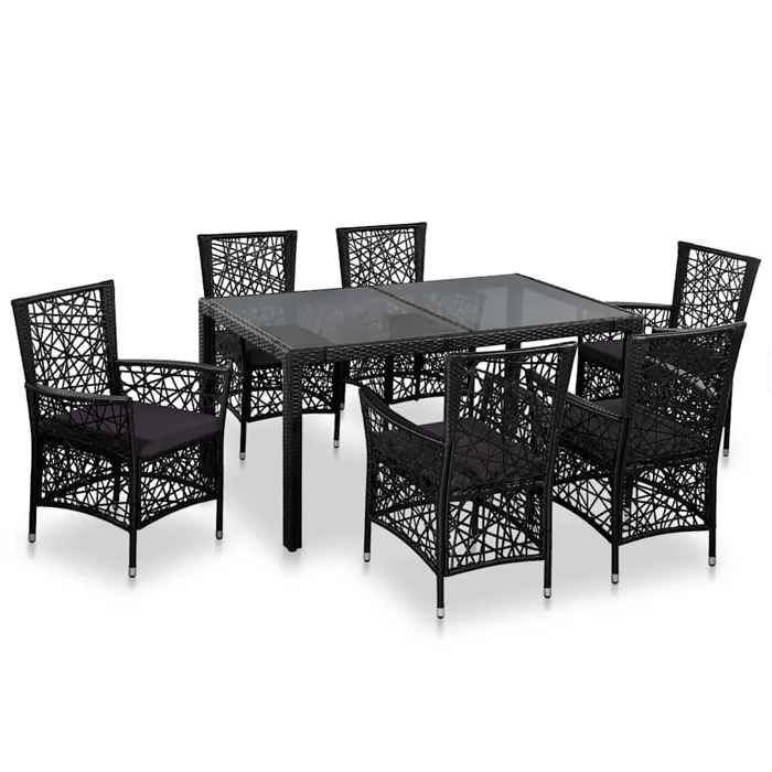 Ensemble de jardin - MAISON EXCLUSIVE - Résine tressée - Noir - 7 pièces (6 pers.) - Structure acier plateau verre trempé