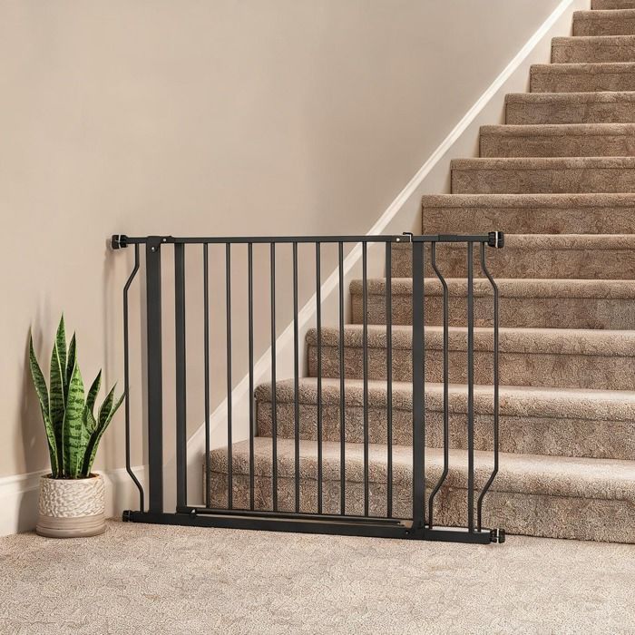 Barrière de sécurité animale en acier et ABS extensible 75-95 cm sans perçage pour escalier et porte