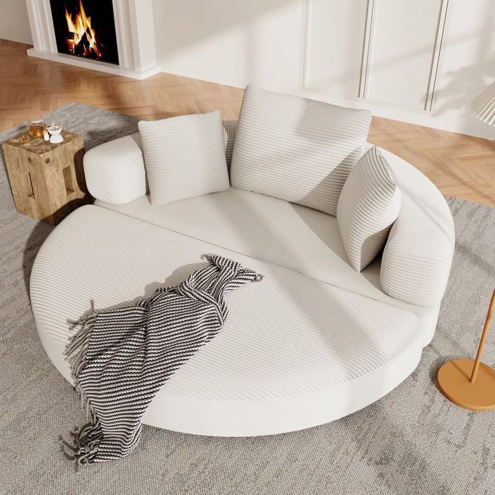 Canapé-lit 2-en-1 173 x 176 cm 3 coussins inclus velours côtelé beige clair sans montage