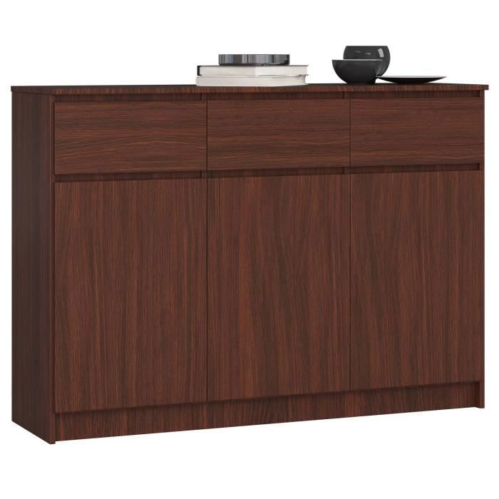 Commode AKORD K140 Wengé 138 cm 3 portes 3 tiroirs façade Wengé 6 étagères 138x40x99 cm