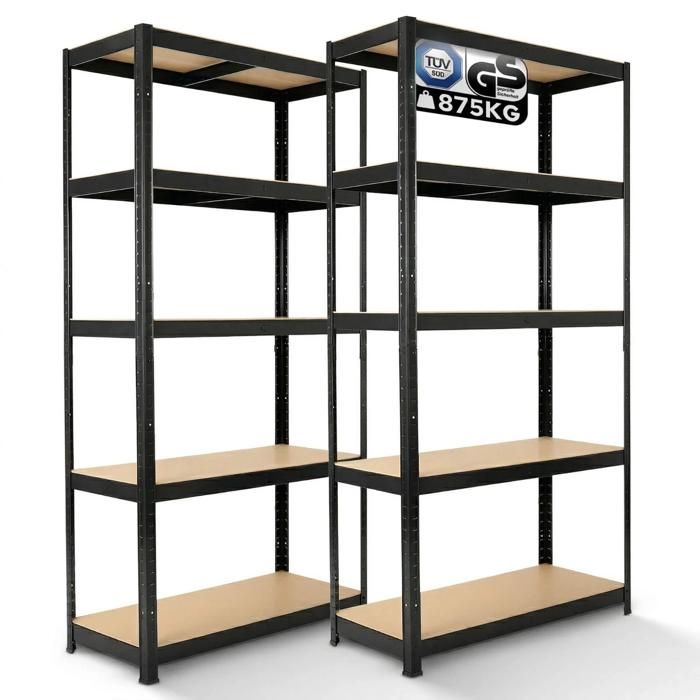 KARAT Lot De 2 Étagères Charges Lourdes Lakota 180x90x40 Cm – 875 Kg Total – 5 Tablettes Réglables – Garage Cave Atelier