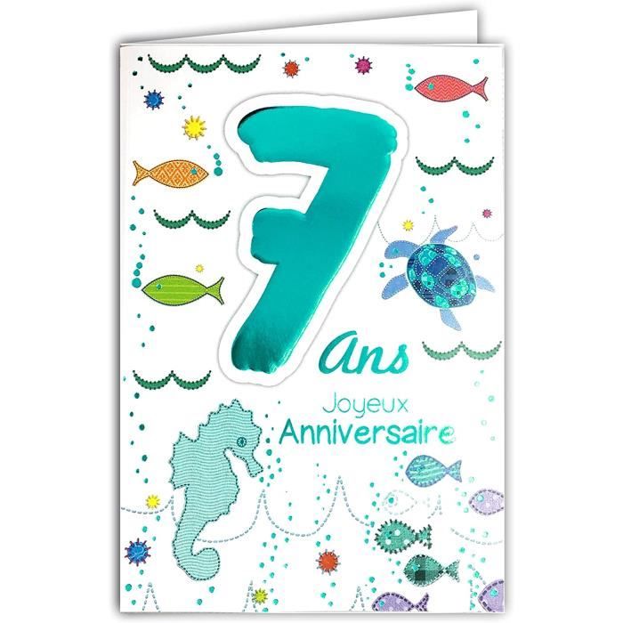 6907 Carte Joyeux Anniversaire 7 Ans Enfant Garcon Fille Motif Mer Poissons Tortue Hippocampe 332 Cdiscount Beaux Arts Et Loisirs Creatifs