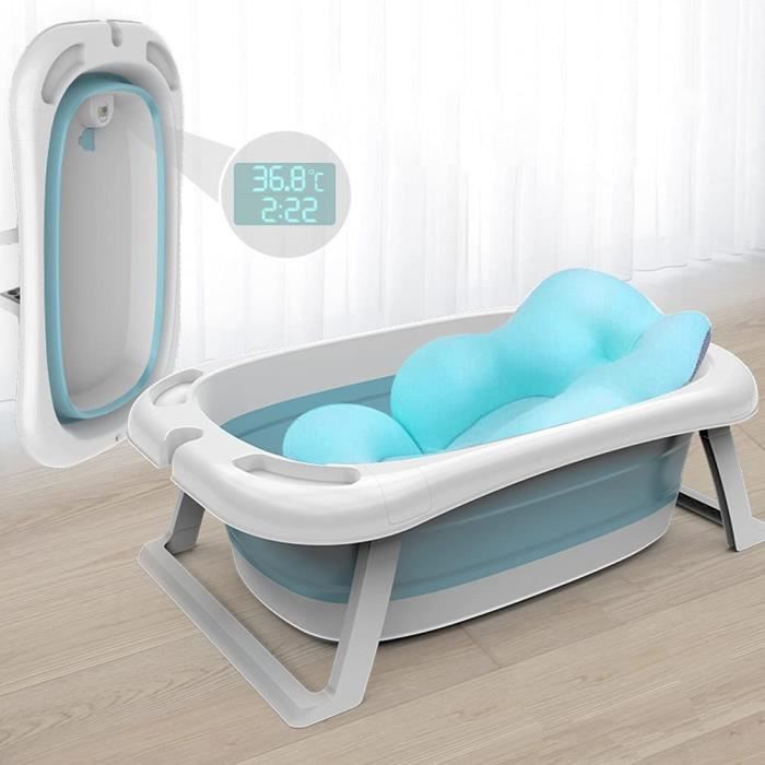 Baignoire Bébé Pliable XXL Avec Thermomètre - 80x50x23 Cm, Vert - Pour 0 à 6 Ans