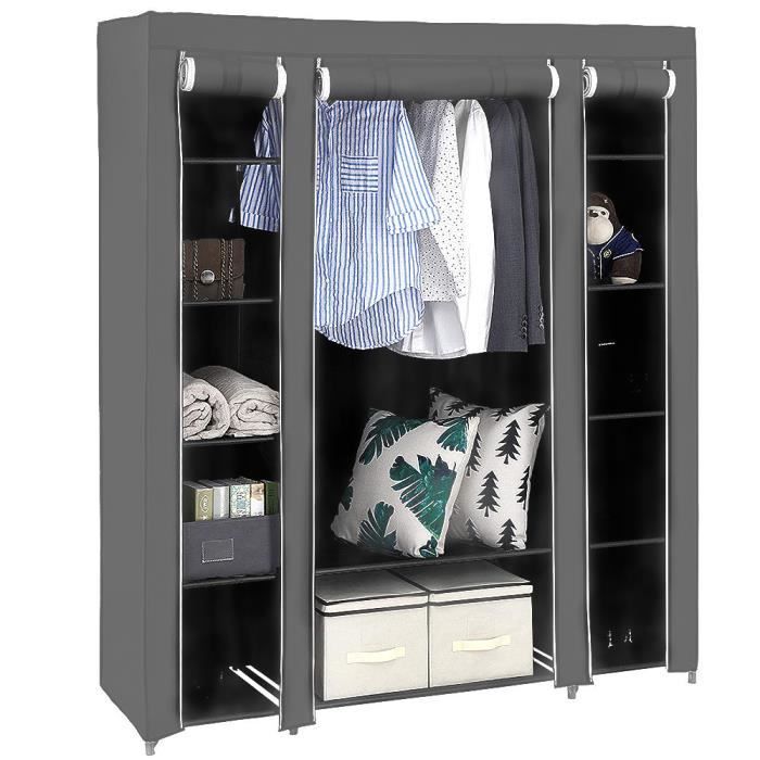 Armoire Penderie Rangement Dressing En Tissu Intissé - MIXMEST - Gris - 134x43x172cm