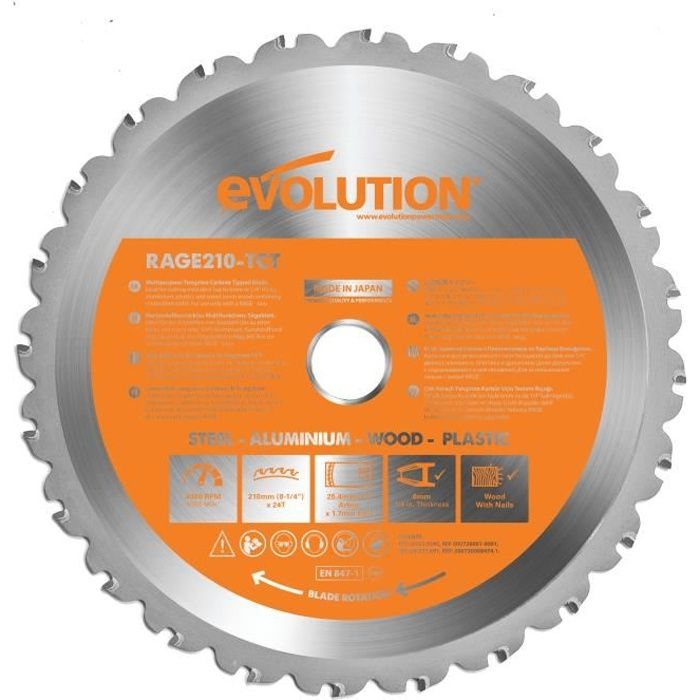 Evolution Evolution Acier Coupe Lame de scie circulaire 255 x 2 x 25.4 m HTC 255 STEE