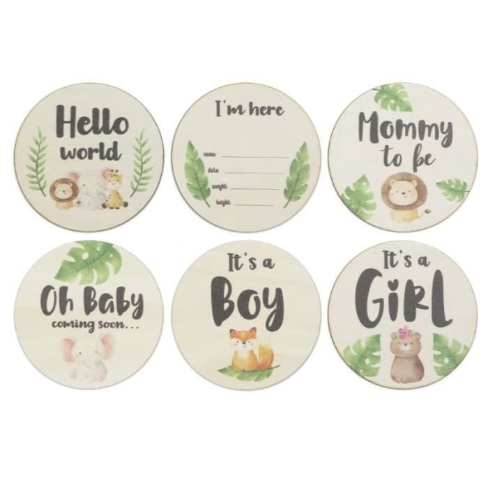 Cartes De Jalons En Bois Pour Bébé - 2 Plaques 'Hello World' 14.8cm Et 9.8cm Pour Photos Et Fêtes