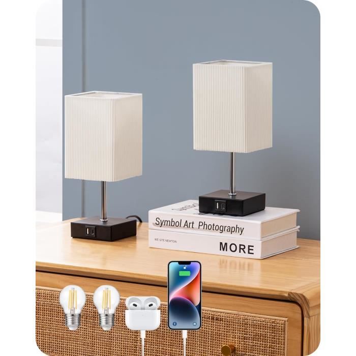 Lampe de Chevet Tactile, YANSION 2pcs Dimmable Lampe de Chevet Chambre avec  Ports Charge USB, 3 Températures de Couleur LED Lampes - Cdiscount Maison