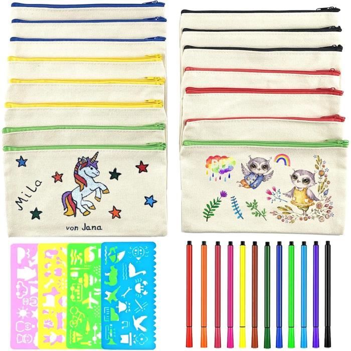 Lot 10 Pochettes Tissu Vierges Zippées - 12x21cm, Toile Blanche, Personnalisables DIY