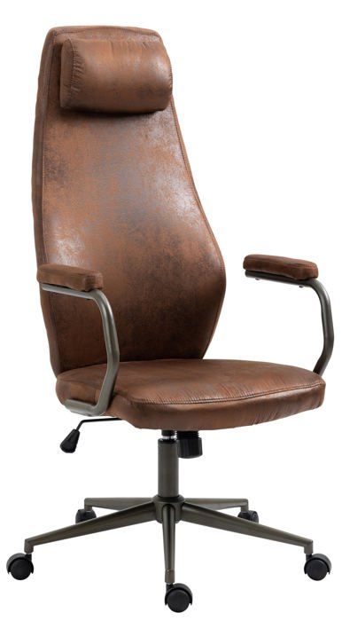 fauteuil de bureau industriel vintage sur roulettes en synthetique marron vieilli pivotant et reglable