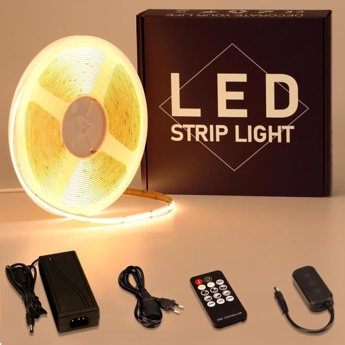 24V 10M COB Ruban LED Blanc Chaud 3000K 312LED-M Avec Variateur LED